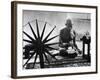 Indian Leader Mohandas Gandhi Reading as He Sits Cross Legged on Floor-Margaret Bourke-White-Framed Premium Photographic Print