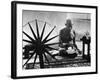 Indian Leader Mohandas Gandhi Reading as He Sits Cross Legged on Floor-Margaret Bourke-White-Framed Premium Photographic Print