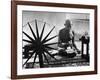 Indian Leader Mohandas Gandhi Reading as He Sits Cross Legged on Floor-Margaret Bourke-White-Framed Premium Photographic Print