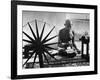 Indian Leader Mohandas Gandhi Reading as He Sits Cross Legged on Floor-Margaret Bourke-White-Framed Premium Photographic Print