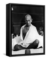 Indian Leader Mohandas Gandhi Sitting Cross Legged at Prayer Meeting-null-Framed Stretched Canvas