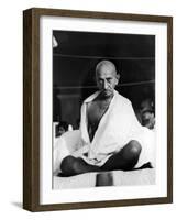 Indian Leader Mohandas Gandhi Sitting Cross Legged at Prayer Meeting-null-Framed Premium Photographic Print