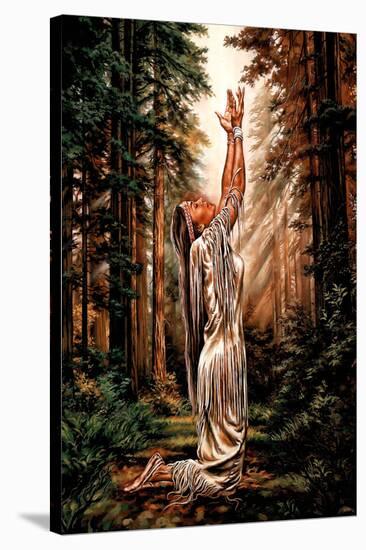 Indian Maiden Pray in Woods Art Print Poster-null-Stretched Canvas