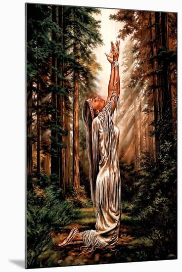 Indian Maiden Pray in Woods Art Print Poster-null-Mounted Poster