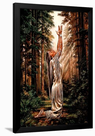 Indian Maiden Pray in Woods Art Print Poster-null-Framed Poster