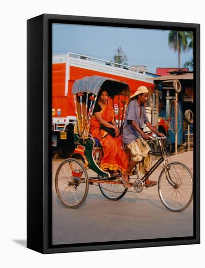 Indian Man in Bicycle Rickshaw, India-Dee Ann Pederson-Framed Stretched Canvas
