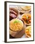 Indian Meal Biryani Rice, Chicken Curry, Acar Vegetable, Roti Chapatti and Papadom.-szefei-Framed Photographic Print