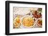 Indian Meal Biryani Rice, Chicken Curry, Masala Milk Tea, Acar Vegetable, Roti Chapatti and Papadom-szefei-Framed Photographic Print