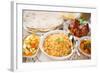 Indian Meal Biryani Rice, Chicken Curry, Masala Milk Tea, Acar Vegetable, Roti Chapatti and Papadom-szefei-Framed Photographic Print