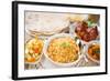 Indian Meal Biryani Rice, Chicken Curry, Masala Milk Tea, Acar Vegetable, Roti Chapatti and Papadom-szefei-Framed Photographic Print