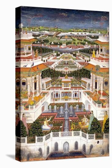 Indian Miniature Painting of a Lavish Palace Complex-null-Stretched Canvas