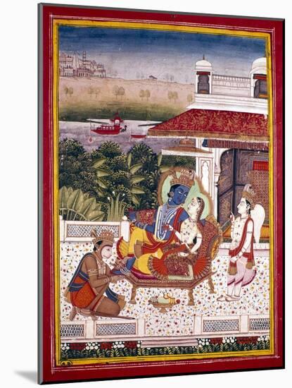 Indian Miniature Showing Krishna and a Princess on a Couch, 18th Century-null-Mounted Giclee Print