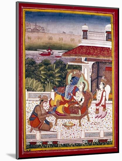 Indian Miniature Showing Krishna and a Princess on a Couch, 18th Century-null-Mounted Giclee Print