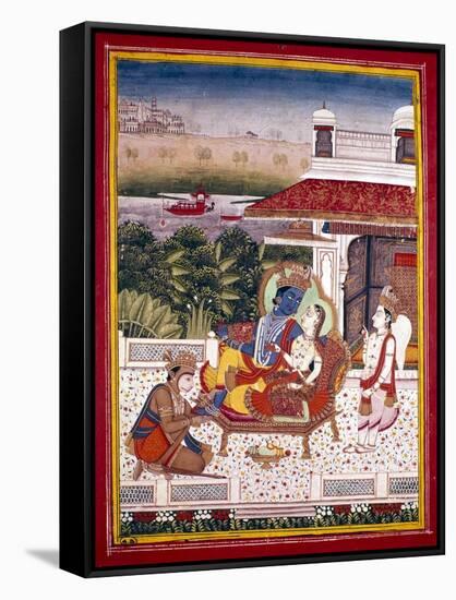 Indian Miniature Showing Krishna and a Princess on a Couch, 18th Century-null-Framed Stretched Canvas