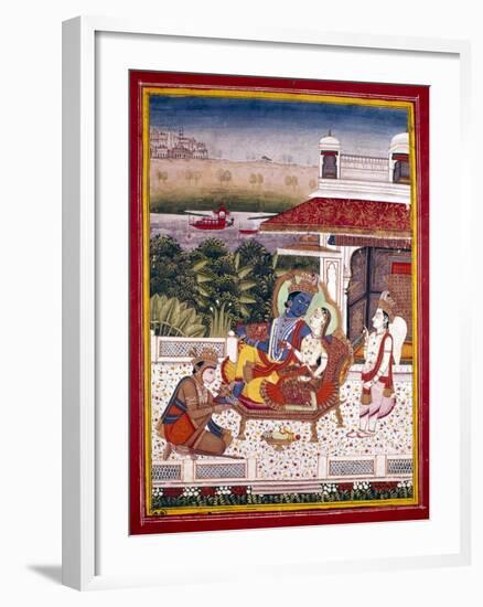 Indian Miniature Showing Krishna and a Princess on a Couch, 18th Century-null-Framed Giclee Print