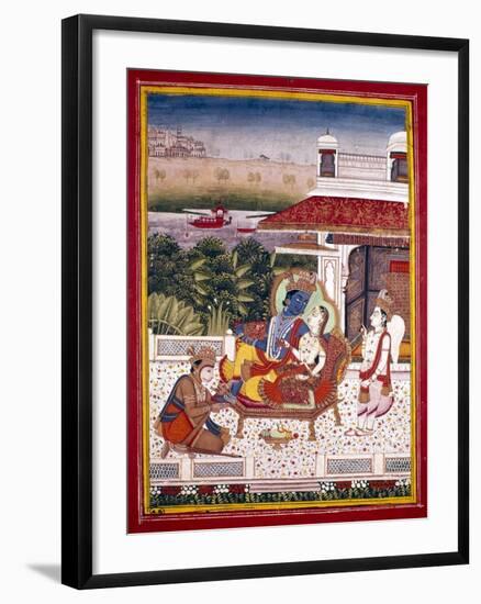 Indian Miniature Showing Krishna and a Princess on a Couch, 18th Century-null-Framed Giclee Print