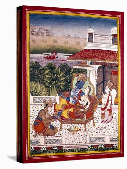 Indian Miniature Showing Krishna and a Princess on a Couch, 18th Century-null-Stretched Canvas