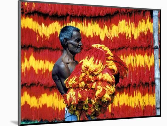 Indian Muslim Artisan Carries Freshly Dyed Kalawa-null-Mounted Photographic Print