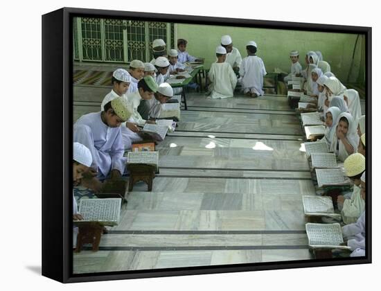 Indian Muslim Children Read the Holy Quran-null-Framed Stretched Canvas