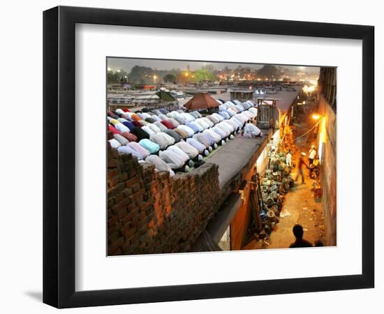 Indian Muslims Take Their Evening Prayers-null-Framed Photographic Print
