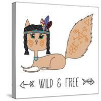 Indian Native American Cat, Sketch Doodle Drawing, Poster, Postcard and T-Shirt Print, Vector Illus-Cat Naya-Stretched Canvas