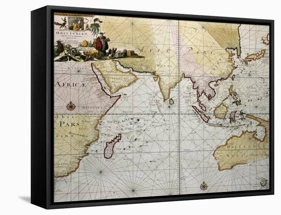 Indian Ocean Old Map, Southern Asia, Eastern Africa And West Australia-marzolino-Framed Stretched Canvas