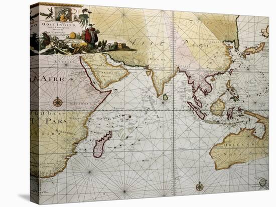 Indian Ocean Old Map, Southern Asia, Eastern Africa And West Australia-marzolino-Stretched Canvas