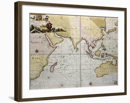 Indian Ocean Old Map, Southern Asia, Eastern Africa And West Australia-marzolino-Framed Art Print