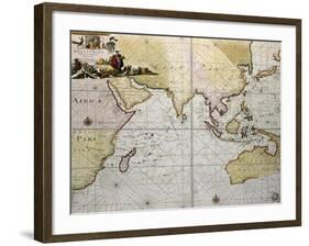 Indian Ocean Old Map, Southern Asia, Eastern Africa And West Australia-marzolino-Framed Art Print
