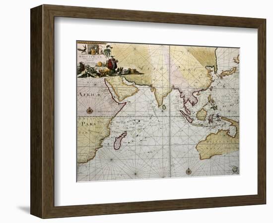 Indian Ocean Old Map, Southern Asia, Eastern Africa And West Australia-marzolino-Framed Art Print