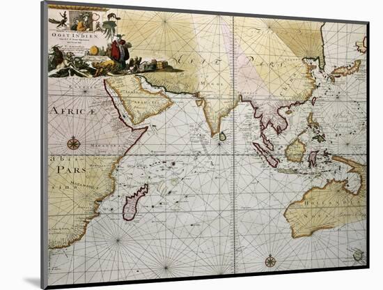 Indian Ocean Old Map, Southern Asia, Eastern Africa And West Australia-marzolino-Mounted Art Print