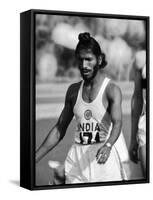 Indian Olympic Sprinter Milkha Singh at the 1960 Olympics, Rome, Italy-George Silk-Framed Stretched Canvas