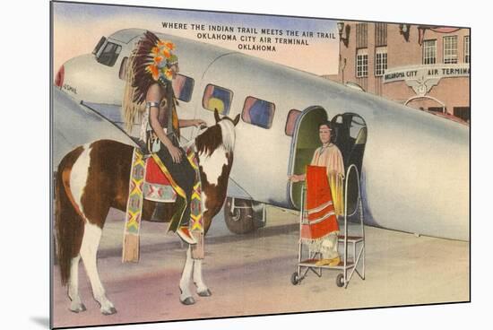 Indian on Pinto with Airplane, Oklahoma City, Oklahoma-null-Mounted Premium Giclee Print