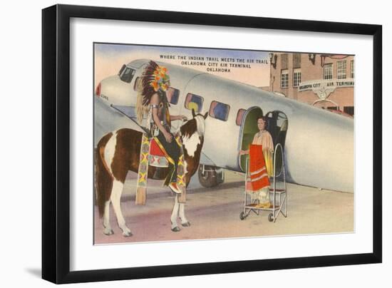 Indian on Pinto with Airplane, Oklahoma City, Oklahoma-null-Framed Art Print