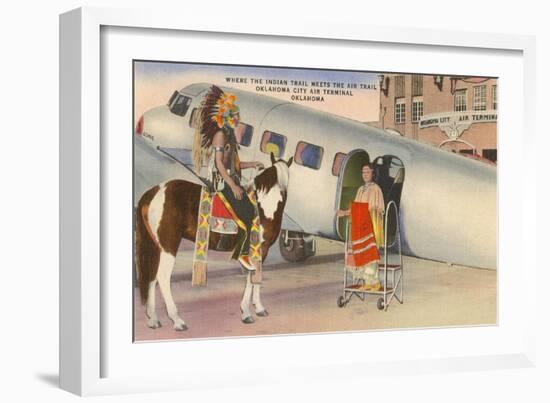 Indian on Pinto with Airplane, Oklahoma City, Oklahoma-null-Framed Art Print