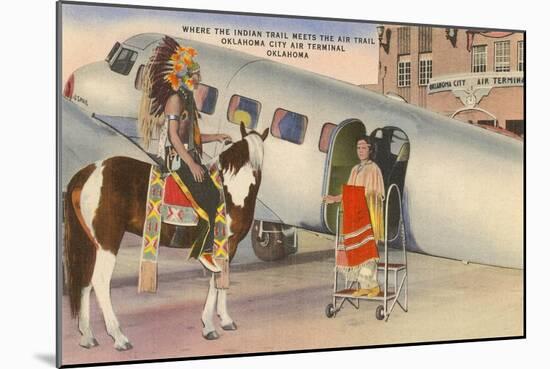 Indian on Pinto with Airplane, Oklahoma City, Oklahoma-null-Mounted Art Print