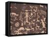 Indian Petroglyphs Drawn on Red Standstone by Scratching Away Dark Desert Varnish of Iron Oxides-Tony Waltham-Framed Stretched Canvas