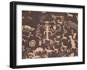 Indian Petroglyphs Drawn on Red Standstone by Scratching Away Dark Desert Varnish of Iron Oxides-Tony Waltham-Framed Photographic Print