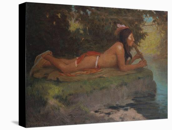 Indian Playing Flute-Eanger Irving Couse-Stretched Canvas