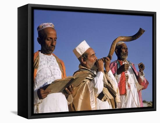 Indian Rabbi Blowing the Shofar Horn on the Jewish Sabbath-Alfred Eisenstaedt-Framed Stretched Canvas