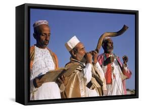 Indian Rabbi Blowing the Shofar Horn on the Jewish Sabbath-Alfred Eisenstaedt-Framed Stretched Canvas