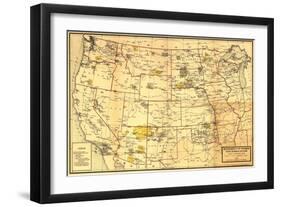 Indian Reservations West of the Mississippi - Panoramic Map-Lantern Press-Framed Art Print