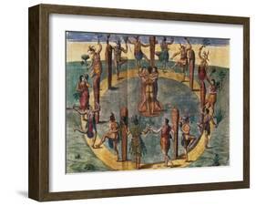 Indian Ritual Dance from the Village of Secoton, Book Illustration, circa 1570-80-John White-Framed Giclee Print