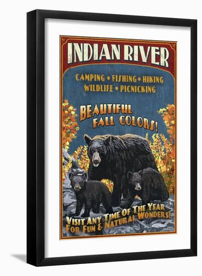 Indian River, Michigan - Bear Family-Lantern Press-Framed Art Print