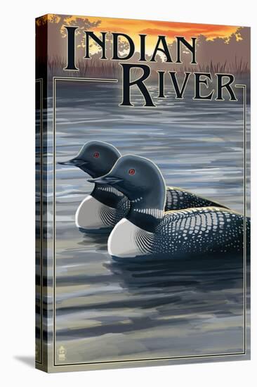 Indian River, Michigan - Loon Scene-Lantern Press-Stretched Canvas