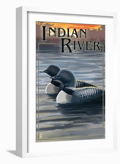 Indian River, Michigan - Loon Scene-Lantern Press-Framed Art Print