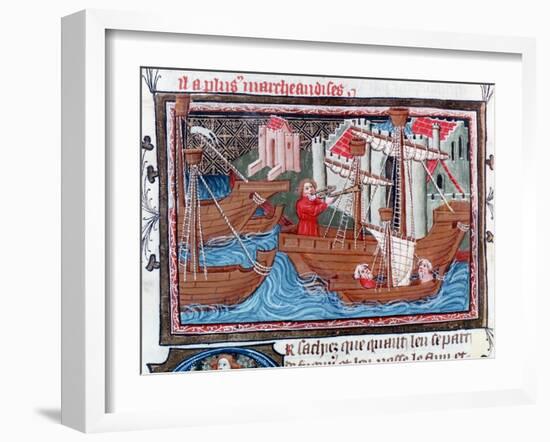 Indian Sailing Ships Described by Marco Polo, 15th Century-null-Framed Giclee Print