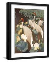 Indian Sarus Cranes on Gold Leaf-Jesse Arms Botke-Framed Art Print