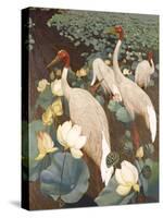 Indian Sarus Cranes on Gold Leaf-Jesse Arms Botke-Stretched Canvas