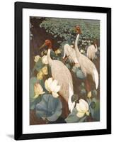 Indian Sarus Cranes on Gold Leaf-Jesse Arms Botke-Framed Art Print